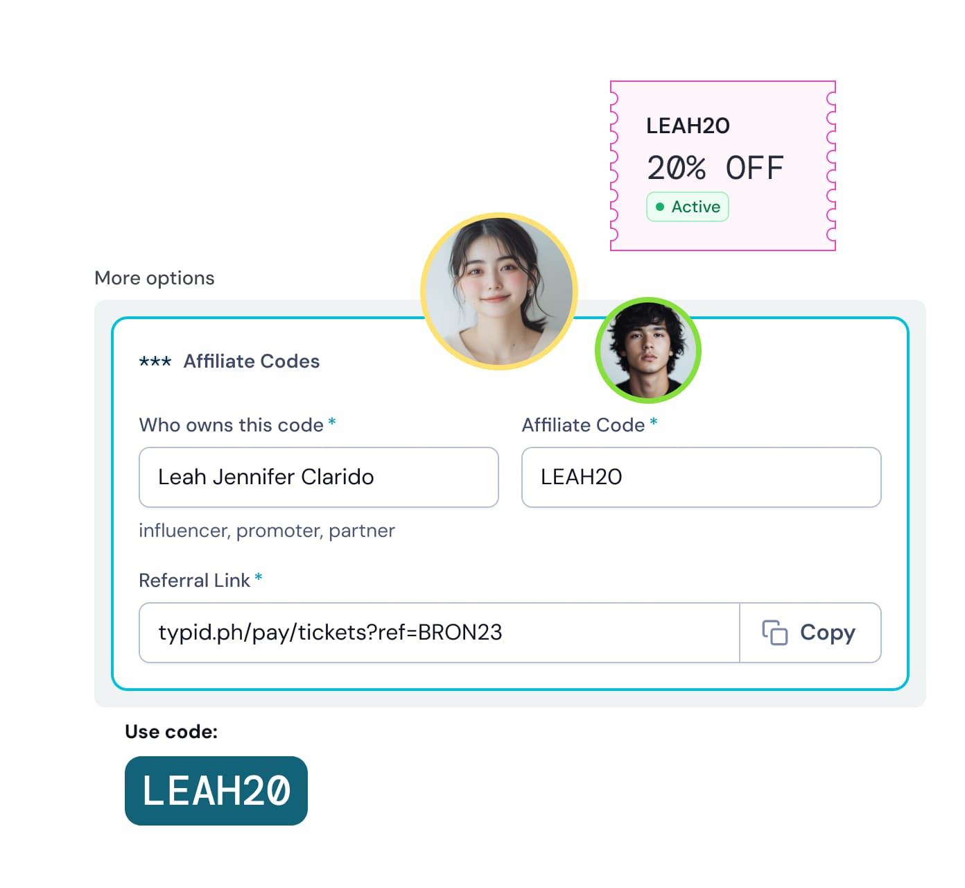AFFILIATE CODE feature